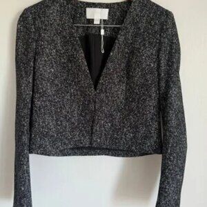 BOSS NWOT Jevanala Cropped Tweed Blazer Black White Workwear Business Office 4P